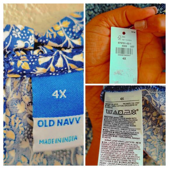 Old Navy Plus Size 4x Blue Yellow Floral Peephole Flutter Sleeve Top Blouse NEW - Picture 3 of 8